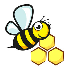Cute bee collects honey and honeycomb symbol