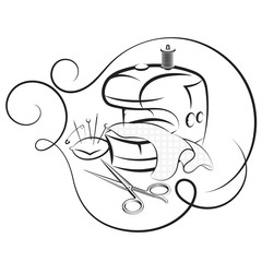 Silhouette sewing machine and needle with thread for tailor seamstress