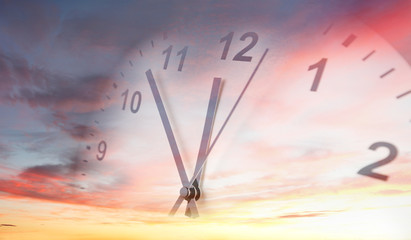 Clock in sky. Time passing . New Year. Daylight saving