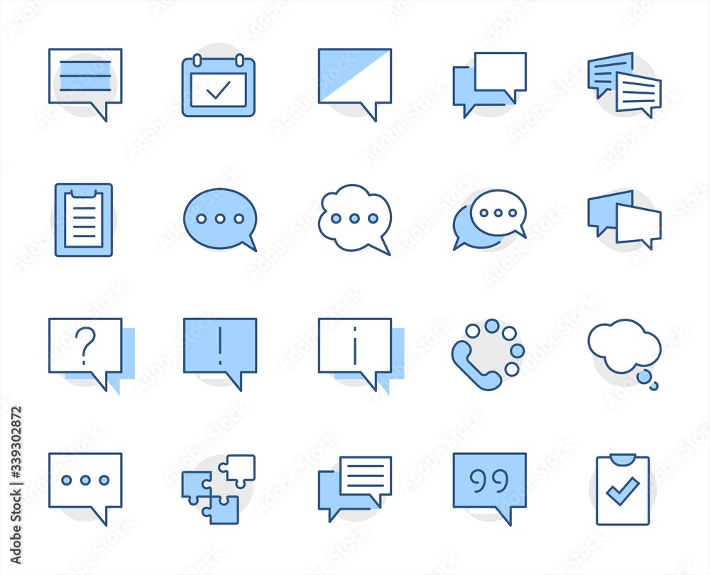 Poster set of speech bubble chat vector lines of icons. editable stroke. 32x32 pixels.