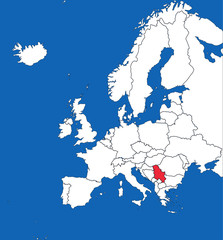 Serbia highlighted on european map. Blue sea background. Best for business concepts, backgrounds, backdrop, sticker, chart, presentation and wallpaper.