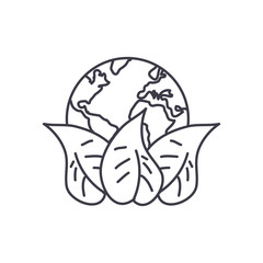 earth planet with leaves icon, line style