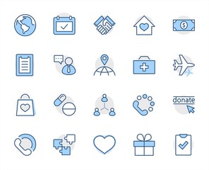 International Day for the Poor Vector Line Icons Set. Contains such Icons as Heart, planet Earth, Handshake, money, Donate, Medicines, Plane and more. Editable Stroke. 32x32 Pixel Perfect