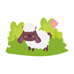 sheep flower grass farm animal cartoon isolated icon on white background