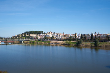 Fototapeta na wymiar Puente de Palmas bridge view of Badajoz city, Spain
