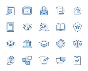 Set of Law and justice Vector Line Icons. Contains such Icons as weapon, arrest, authority, courthouse, gavel, legal, weapon and more. Editable stroke. 32x32 Pixels