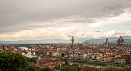 Fototapeta na wymiar Panoramic view of Florence, Italy viewed from Piazzale Michelangelo before sunset with the view of Arno river