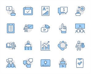 Set of Business Training Related Vector Line Icons. Contains such Icons as Teacher, Class, Presentation, Video, Book, Mentoring, Target and more. Editable Stroke. 32x32 Pixels.