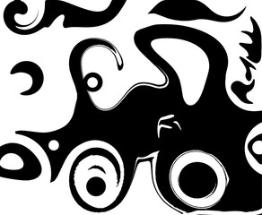 The car is hungry, too. Illustration in black and white.