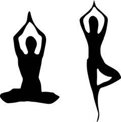 Fototapeta premium Hand drawing silhouettes black icon Yoga positions illustration fitness vector healthy graphic meditation relax relaxation drawing exercise body symbol isolated sketch