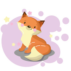 Flat design fox. Drawing for children's clothes. Postcards with a fox. Lovely lovely fox. Drawing of a fox