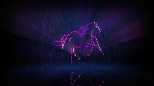 Pegasus. Ancient Greek mythology.  Computer simulation of an animated laser show on a water screen (based on a real laser show)