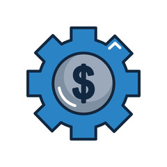 financial broke concept, gear wheel with money symbol icon, line color style