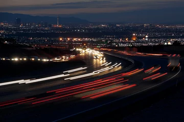 Fotobehang Motion Blur Car Lights on a freeway at night in Las Vegas © Wes