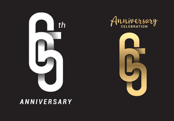 65 years anniversary celebration logo design. Anniversary logo Paper cut letter and elegance golden color isolated on black background - obrazy, fototapety, plakaty