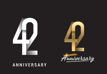 42 years anniversary celebration logo design. Anniversary logo Paper cut letter and elegance golden color isolated on black background - obrazy, fototapety, plakaty