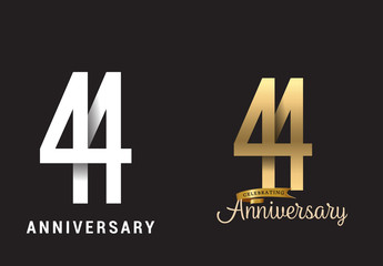 44 years anniversary celebration logo design. Anniversary logo Paper cut letter and elegance golden color isolated on black background