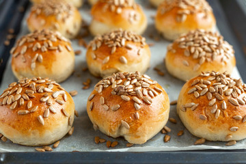 Hot fresh homemade buns. Top view