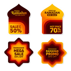 Ramadan Sale. Product Best Offer, Labels Discount, Set Tags Collections with islamic style