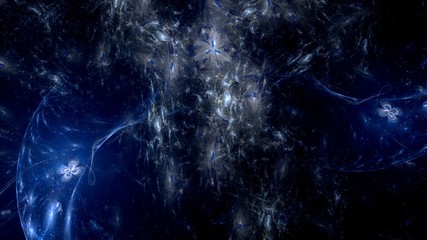 Dark nebula in space. Seamless fractal and digital artwork. Abstract illustration for wallpaper or creative graphic design.