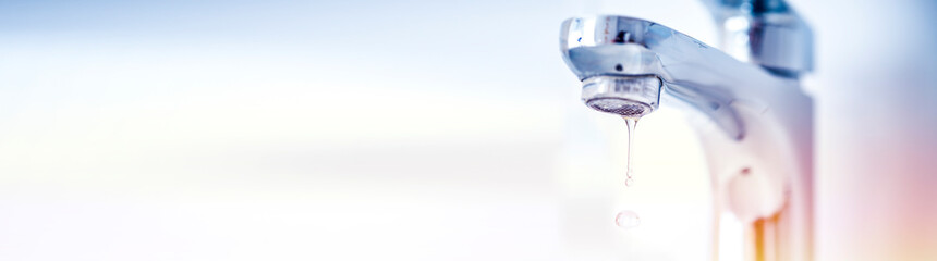 Hygiene concept. Water flowing from faucet.