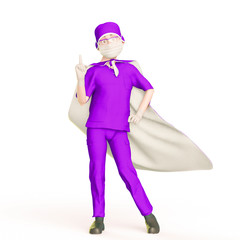 super doctor cartoon saying pay attention please in white background