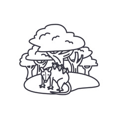 trees landscape with zarigueyas icon, line style
