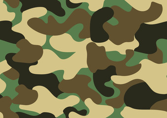 Camouflage seamless pattern. Abstract military or hunting camouflage background. Classic clothing style masking camo repeat print. Green brown black olive colors forest texture camouflage