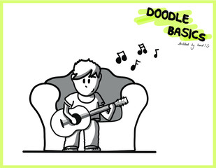 Obraz premium Guitar Man Doodle Sketchnote Template for Workshops, Seminar, Flipchart and Graphic Recording