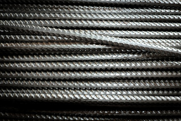 Close-up stacked wire steel rebar material, rebar for industrial and construction work, texture and background - obrazy, fototapety, plakaty