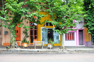 Fototapeta na wymiar Colorful houses facades in Uruguay