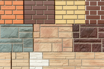 Texture of stone wall and brick panels for interior and exterior decoration different colors and...
