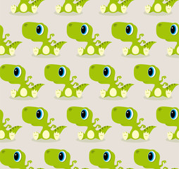 Vector seamless texture cartoon sitting baby Dinosaur