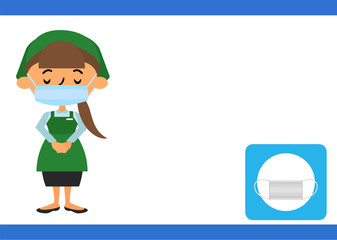 pixta用マスク着用のお知らせスーパーのおばちゃんお辞儀ミニ