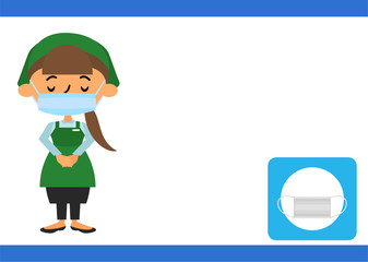 pixta用マスク着用のお知らせスーパーのおばちゃんお辞儀ズボンミニ