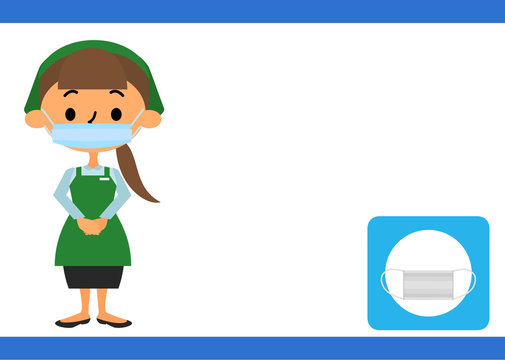 pixta用マスク着用のお知らせスーパーのおばちゃんミニ