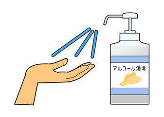 手とアルコール消毒