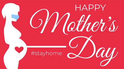 Naklejka premium happy mothers day. mothers day coronavirus. Pregnant woman wearing a mask during coronavirus