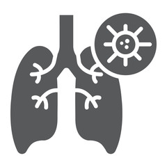 Pneumonia glyph icon, flu and coronavirus, lungs with covid-19 sign, vector graphics, a solid icon on a white background, eps 10.
