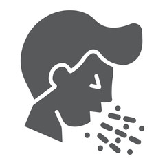Cough glyph icon, coronavirus and flu, coughing man sign, vector graphics, a solid icon on a white background, eps 10.