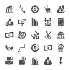 money items and financial broke icon set, silhouette style