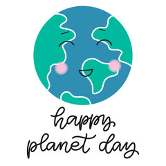 Happy Earth day vector illustration. Save the planet ecological awareness slogan. Calligraphy text with globe. 22 April. No more plastic bag.