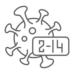Coronavirus incubation period thin line icon, infection and covid-19, virus sign, vector graphics, a linear icon on a white background, eps 10.
