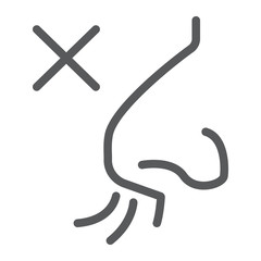 No smell symptom line icon, infection and covid-19, coronavirus symptom sign, vector graphics, a linear icon on a white background, eps 10.