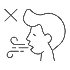 Difficulty breathing thin line icon, dysnea and covid-19, coronavirus symptom sign, vector graphics, a linear icon on a white background, eps 10.