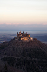 German Hohenzollern Castle at sunrise in winter