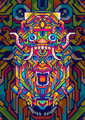 abstract barong head pop art illustration in geometric colorful