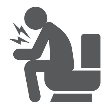 Diarrhea Glyph Icon, Disease And Covid-19, Man Sitting On Toilet Sign, Vector Graphics, A Solid Icon On A White Background, Eps 10.