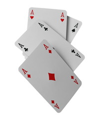 Poker, four aces, playing cards isolated on white background with clipping path