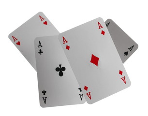Poker, four aces, playing cards isolated on white background with clipping path